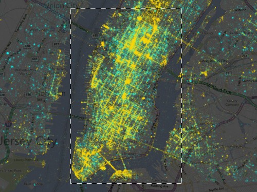 Geo-localized data from social media uploads New York