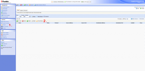 Virtuozzo panel firewall settings