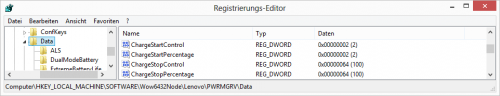 Die Registry Settings des Lenovo Energy Managers