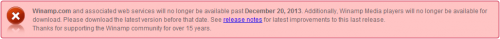 Winamp Closing Notice