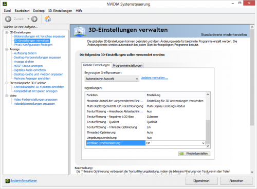 V-Sync im Nvidia Controlpanel forcieren