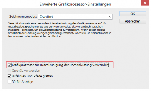 Photoshop CC Erweiterte Grafikprozessor Einstellungen