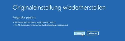 Windows 8 Auf die Originaleinstellung zurücksetzen
