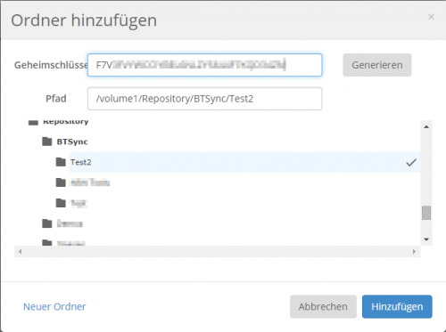 Verschlüsseltem Synchronisationsordner beitreten