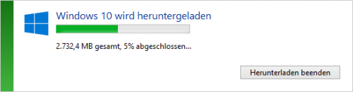 Nun läuft der Windows 10 Download an