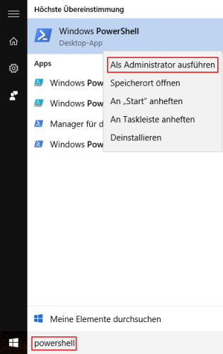 Öffnen der Windows Powershell