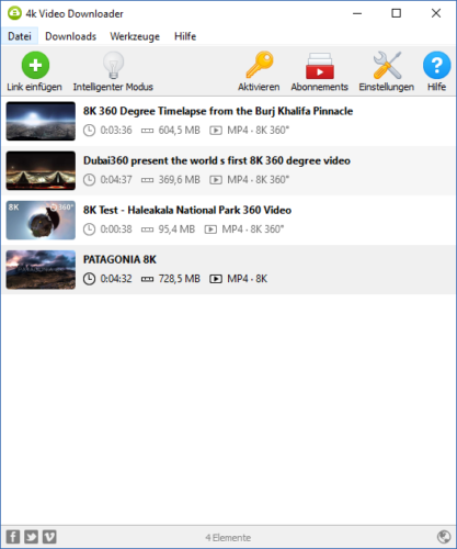 Hauptbildschirm des 4k Videodownloaders